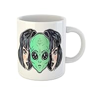 Coffee Mug Colorful Vibrant Portriat of Alien From Outer Space Face 11 Oz Ceramic Tea Cup Mugs Best Gift Or Souvenir For Family Friends Coworkers