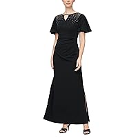 S.L. Fashions Women's Cap Sleeve Long Dress Keyhole Neck Flattering Ruched Waist