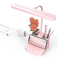 AXX Pink Desk Lamp for Home Office, Cute Desk Lamps for Bedrooms, Kawaii, Dimmable LED, Flexible Gooseneck, Pen Holder, Touch Control, Room College Dorm Essentials for Teen Girls Kids