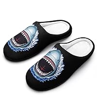 Shark Jaws Attack Men's Cotton Slippers Memory Foam Washable Non Skid House Shoes