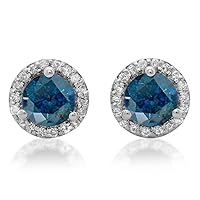 4.00 Carat (ctw) 14K White Gold Round Blue & White Diamond Ladies Halo Style Stud Earrings 4 CT