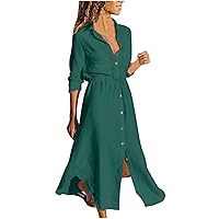 Ceboyel Linen Shirt Dresses for Women Button Down Drawstring Causal Dress Plain Long Maxi Dresses Trendy Ladies Outfits 2023