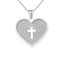 HAMMERED HEART WITH OPEN CROSS PENDANT NECKLACE IN STERLING SILVER - Pendant/Necklace Option: Pendant With 18