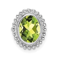 10k White Gold Oval Peridot Chain Slide Measures 11.6x10mm Wide 5.5mm Thick Jewelry for Women