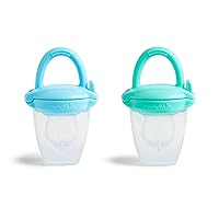 Silicone Baby Food Feeder for Solids and Purees, Great for Self-Feeding and Baby Led Weaning, 2 Pack, Blue/Mint