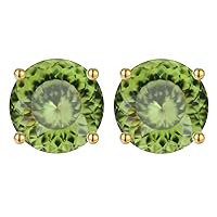 Classical 4-Claws Bird's Nest Cutting Green Cubic Zirconia 129 Face Cutting Woman Earrings Studs 925 Sterling Silver Plated 18K White Gold Brilliant Round Cut Colors Round Cut Earrings Studs for Wome (6.5mmx2cps, Bezel-Gold(Green))