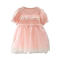 Pageant Dresses for Toddler Girls Girls' Summer Fashion Bowknot Bubble Sleeve Fluffy Mesh Princess Dress Toddler Girls Plaid