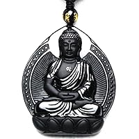 Natural Obsidian Pendant Buddha Amitabha Buddha Pendant