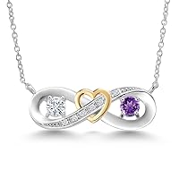 Gem Stone King 925 Silver and 10K Yellow Gold Purple Amethyst Lab Grown Diamond Pendant Necklace Set with Moissanite (0.54 Cttw)
