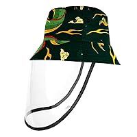 Green Chinese Dragon Outdoor Cap with Face Shield Sun Protection Fisherman Hats Windproof Dustproof UV Protective Hat for Boys & Girls, 22.6 Inch