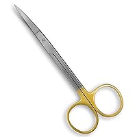Tungsten Carbide Iris Lab Scissors, 4.5”, Curved - Gold Finger Ring Handle, 5X Stronger than Stainless Steel