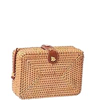 Straw Bag for Women PU Strap Single Shoulder Woven Bag Casual Woven Purse with Buckle and Liner Portable Crossbody