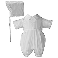 Boys Polycotton Christening Baptism Romper with Pin Tucking and Hat