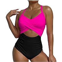 Women's One Piece Swimsuits, 2024 New Tummy Control Cutout High Waisted Bathing Suit Wrap Tied Back Summer Beachwear