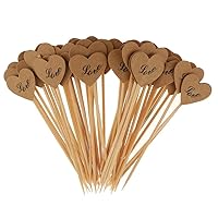 50x Brown Kraft Paper Heart Cupcake Topper Toothpicks for Wedding Decoration Love/I DO Prints - Love