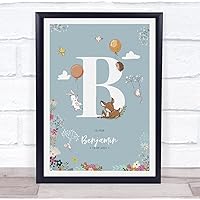 The Card Zoo New Baby Birth Details Christening Nursery Woodland Animals Initial B Gift Print
