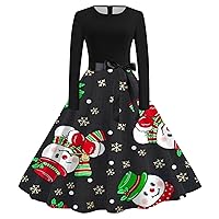 XJYIOEWT Spring Dresses for Women 2024 Trendy Petite, Women's Round Neck Long Sleeve Printed Vintage Swing Dress Party