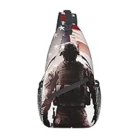 American Flag Soldier pint Unisex Chest Bags Crossbody Sling Backpack Lightweight Daypack for Travel Hiking