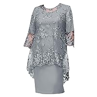JEATHA Womens Plus Size Mother of The Bride Dresses Short Sleeve Embroidery Lace Formal Cocktail Party Midi Dress