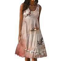 Women's Prom Dresses 2024 Summer Fashion Sleeveless Printed Loose Splicing Casual Beach Dress Wedding, S-35