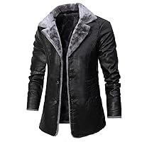 Men’s Black & Brown Winter Genuine Sheepskin Faux Fur Turn-Down Collar Outfit Single-Breasted Trench Coat Leather Jacket.