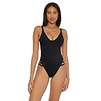 BECCA Women's Color Code High Leg One Piece Swimsuit, Scoop Neck, Bathing Suits