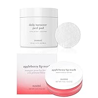 Nooni Toner Pads - Daily Turnover Peel Pad V2, 80 Count + Appleberry Lip Mask with Shea Butter and Apple Seed Oil, 0.42 oz. Bundle
