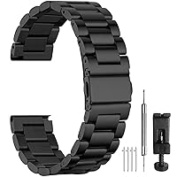 BOSHIYA Quick Release Stainless Steel Watch Strap 18mm, 20mm, 22mm or 24mm Metal Watch Band for Men Women, Fits Samsung Galaxy Watch 6/5/4/3,Garmin Watch,Huawei Watch, Black/Silver