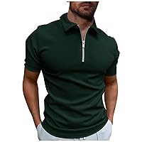 Basic Shirt Herren,Sommer Fashion Kurzärmelige Zip Plus Size Shirt Outdoor Sport Golf Poloshirts T Shirts Trendy Bedruckte Top Kurzärmliges Retro Vatertagsgeschenk Dunkelgrün 3XL