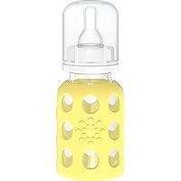 Lifefactory Glass Baby Bottle with Stage 1 Nipple and Protective Silicone Sleeve Banana 4 Oz