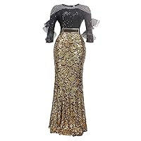 HD Woman's Bodycon Sequin Floor-Length Evening Cocktail Party Dress Petite Size