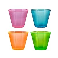 Party Essentials N910090 Brights Plastic Party Cups/Tumblers, 9-Ounce Capacity, Assorted Neon Colors (Case of 600)