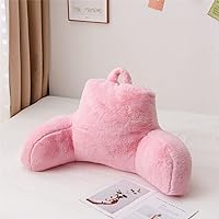 Holawakaka Large Faux Fur Bed Rest Pillow with Arms,Rabbit Fur Reading Pillows Perfect for Adults Men Women, Arm, Back, Pregnancy Lumbar & Head Neck Coccyx Lower Back Support Cushion (Pink)