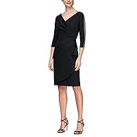 Alex Evenings Women's Slimming Short Sheath 3/4 Sleeve Dress with Surplus Neckline