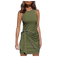 Women's Bohemian Beach Round Neck Glamorous Dress Flowy Casual Loose-Fitting Summer Swing Sleeveless Knee Length Print Green