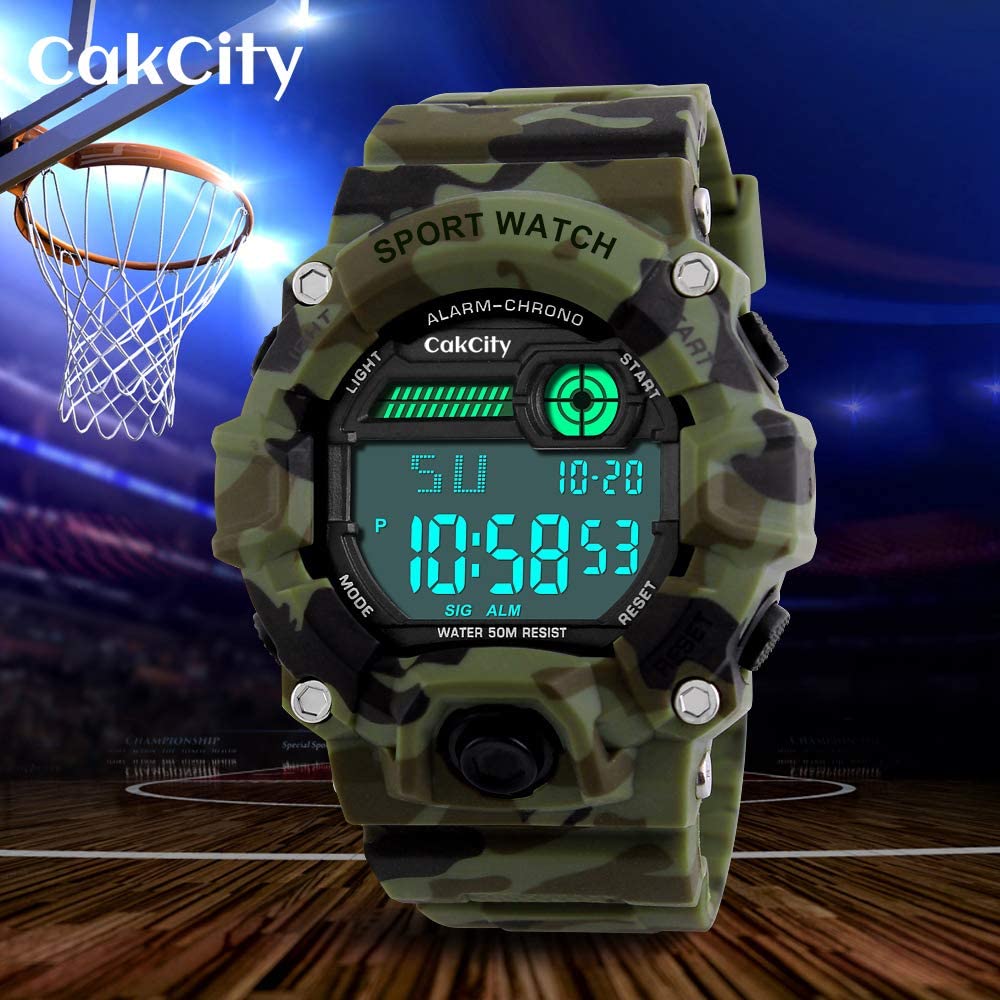 Boys Camouflage LED Sport Watch,Waterproof Digital Electronic Casual Military Wrist Kids Sports Watch with Silicone Band Luminous Alarm Stopwatch Watches