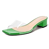 WAYDERNS Women's Fashion Clear Square Toe Open Toe Patent Dating Office Slip On Pvc Block Chunky Low Heel Heeled Sandals 1.5 Inch