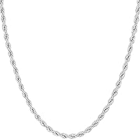 14K Hollow White Gold 2mm Light Rope Chain necklace, Length: 16