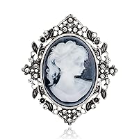 Vintage Elegant Victorian Lady Beauty Cameo with Crystal Brooch Pin (br000017)