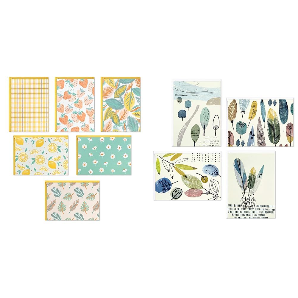 Hallmark Blank Cards Assortment, 24 Cards with Envelopes (Citrus, Greenery, Gingham, Strawberries) & Blank Cards Assortment, Nature Prints (48 Cards with Envelopes)