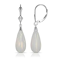 14K White Gold Tear-drop Colors of Simulated Opal Dangle Leverback Earrings (8mmx40mm)