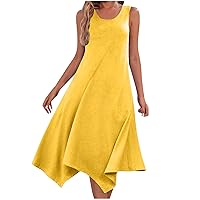 Lightning Deals of Today Prime Basic Midi Tank Dress for Women Crew Neck Sleeveless Summer Dresses Flowy Solid Loose Swing Sundress Cute Casual Dress Outfits for Women Yellow