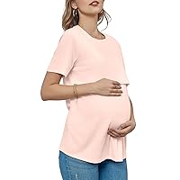 Imily Bela Womens Maternity Nursing Tops Summer Casual Short Sleeve Double Layer Breastfeeding T Shirts Pregnancy Clothes