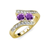 Amethyst 2 Stone Side Natural Diamonds Bypass Engagement Ring 1.98 ctw 14K Yellow Gold