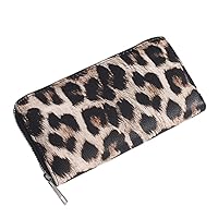 Women Zip Drawstring Long Sexy Leopard PU Leather Clutch Wallet Leather Handbag