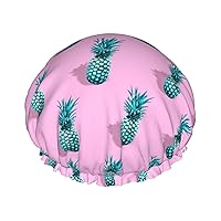 Pineapple Pattern Shower Caps Reusable Waterproof, Oversized Design for All Hair Lengths,Double Layers Elastic Shower Hat