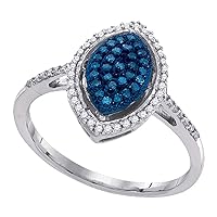 The Diamond Deal 10kt White Gold Womens Round Blue Color Enhanced Diamond Oval Cluster Ring 1/4 Cttw