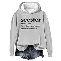 Seester Printed Fleece Sweatshirts for Women Long Sleeve Graphic Pullover Tops Funny Letter Printed Casual Hoodies