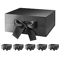 6 Gift Boxes with Ribbon 9.5x7x4 Inches, Black Gift Boxes with Lids, Collapsible Gift Boxes, Magnetic Closure Gift Boxes for all occasion (Glossy Black, Pack of 6)