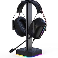 Headphone Stand with Single Rolling RGB Light for Desk PC Gaming Headset,Aluminum Alloy Connecting Rod and Non-Slip Rubber Pad, Suitable for All Over -Ear Headphone(Basic Black)